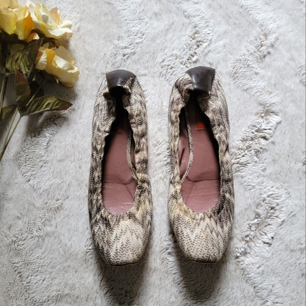 Missoni Gray/Brownscale Knit Scrunch Ballet Flats Size 38‎